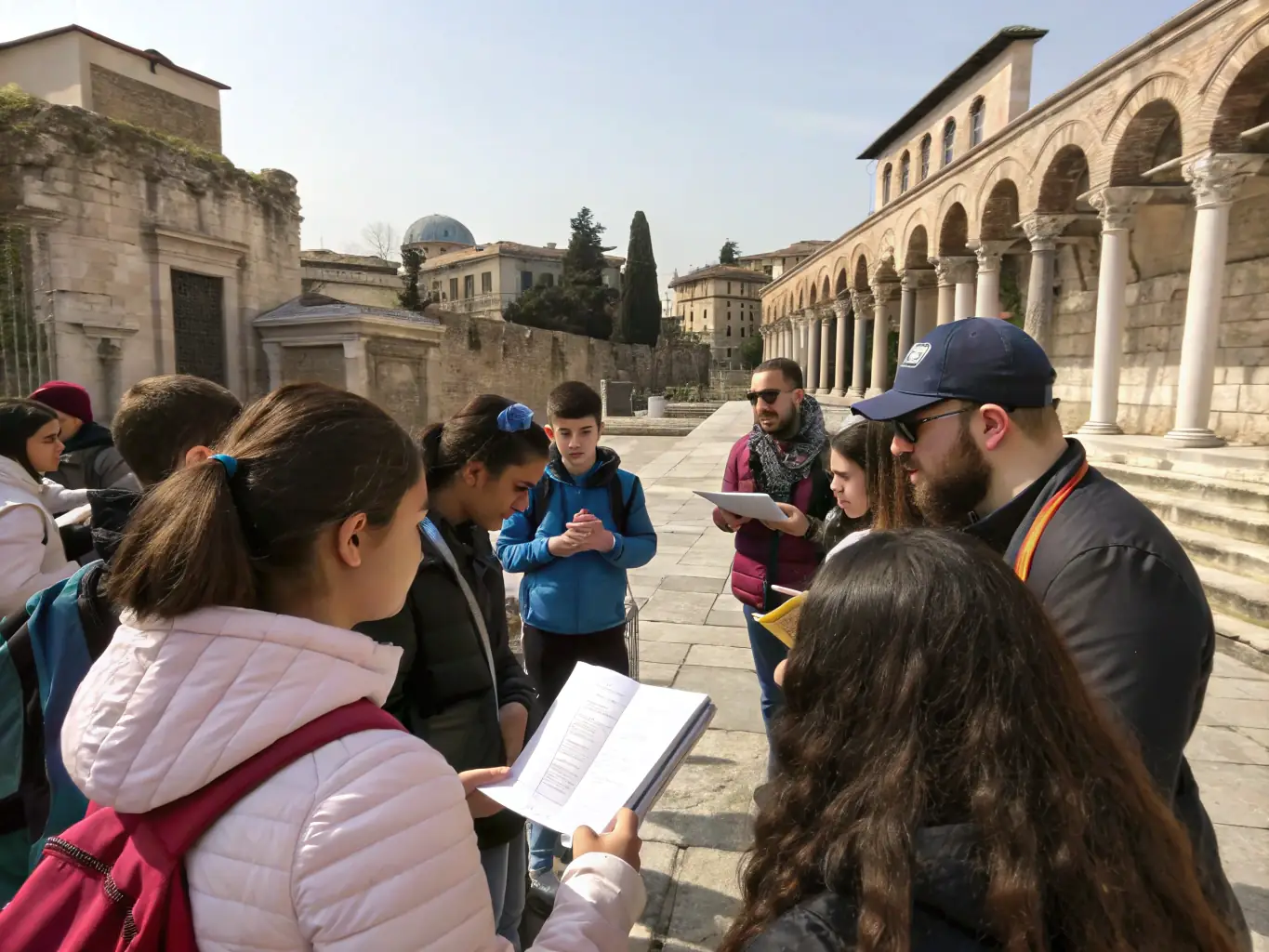A vibrant photo showcasing children participating in an ARSIMED educational program at a historical site, focusing on hands-on learning and cultural engagement.